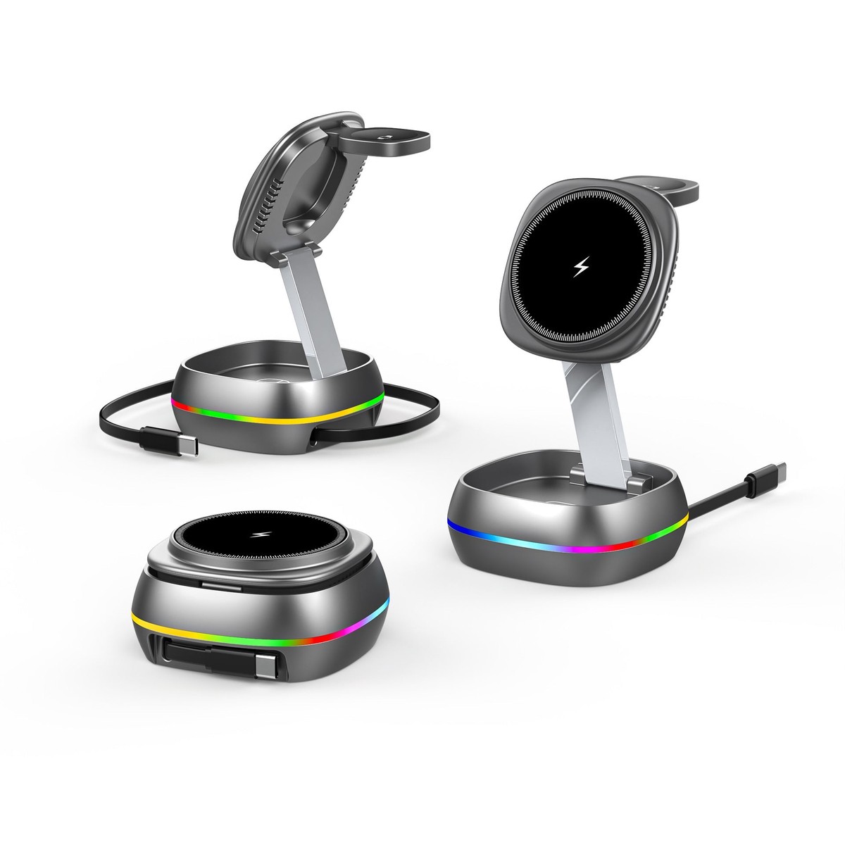 3-in-1 Magnetic Wireless Charger Foldable PD 15W Stand