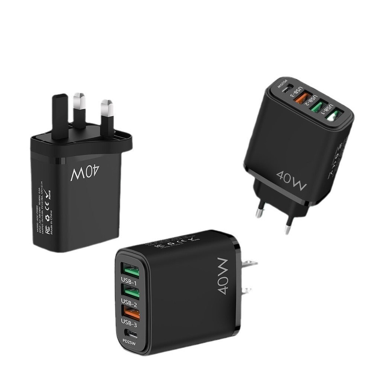40W Multi-Port PD Fast Charging Adapter EU US UK Huawei Apple