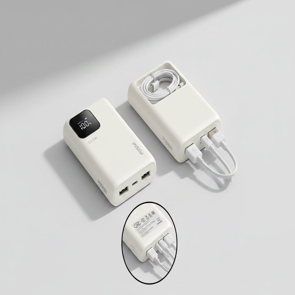 Pisen 20000mAh Fast Charging Power Bank with 4 Built-In Cables