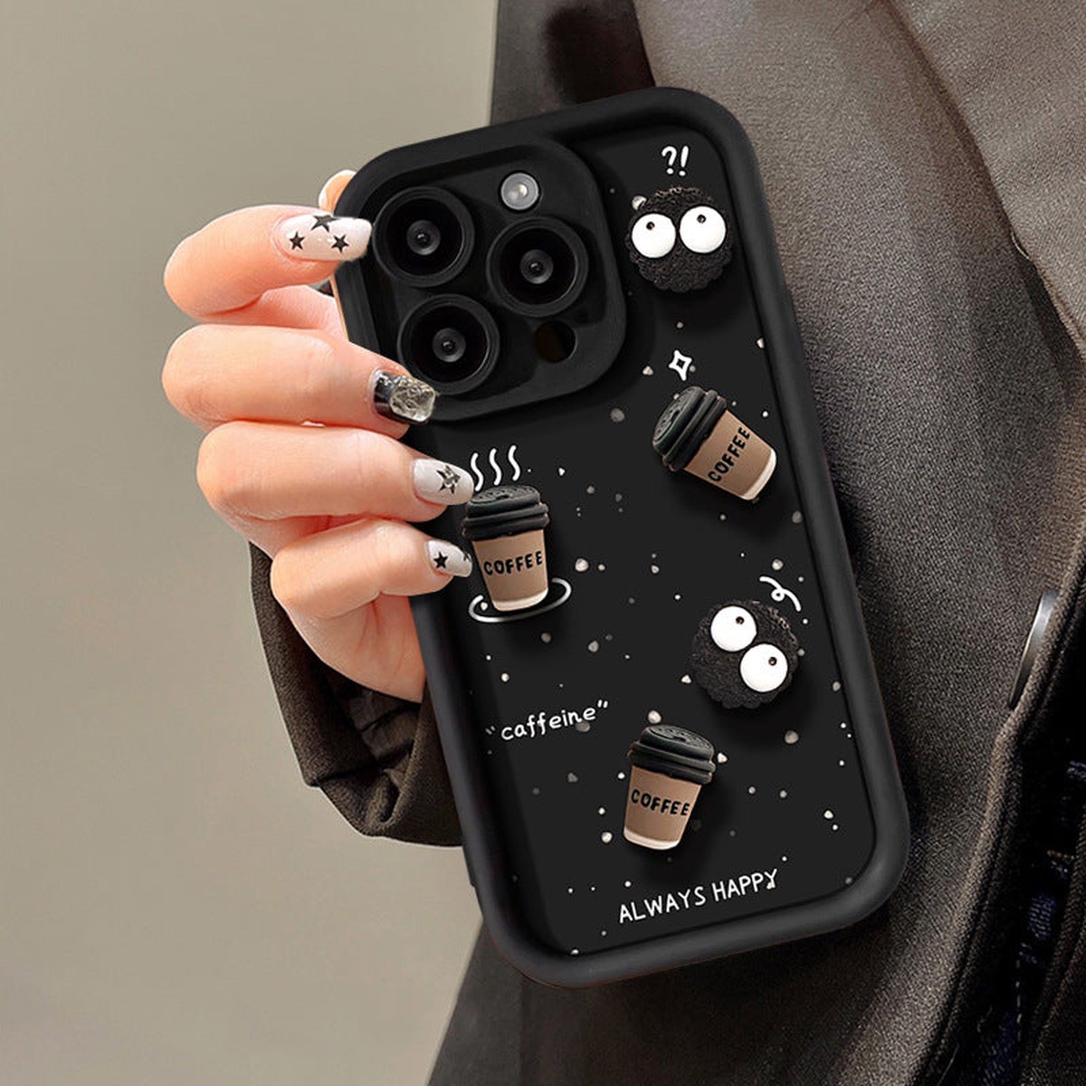 STOCK-Cute Coffee Doll iPhone Case with Soft Shockproof