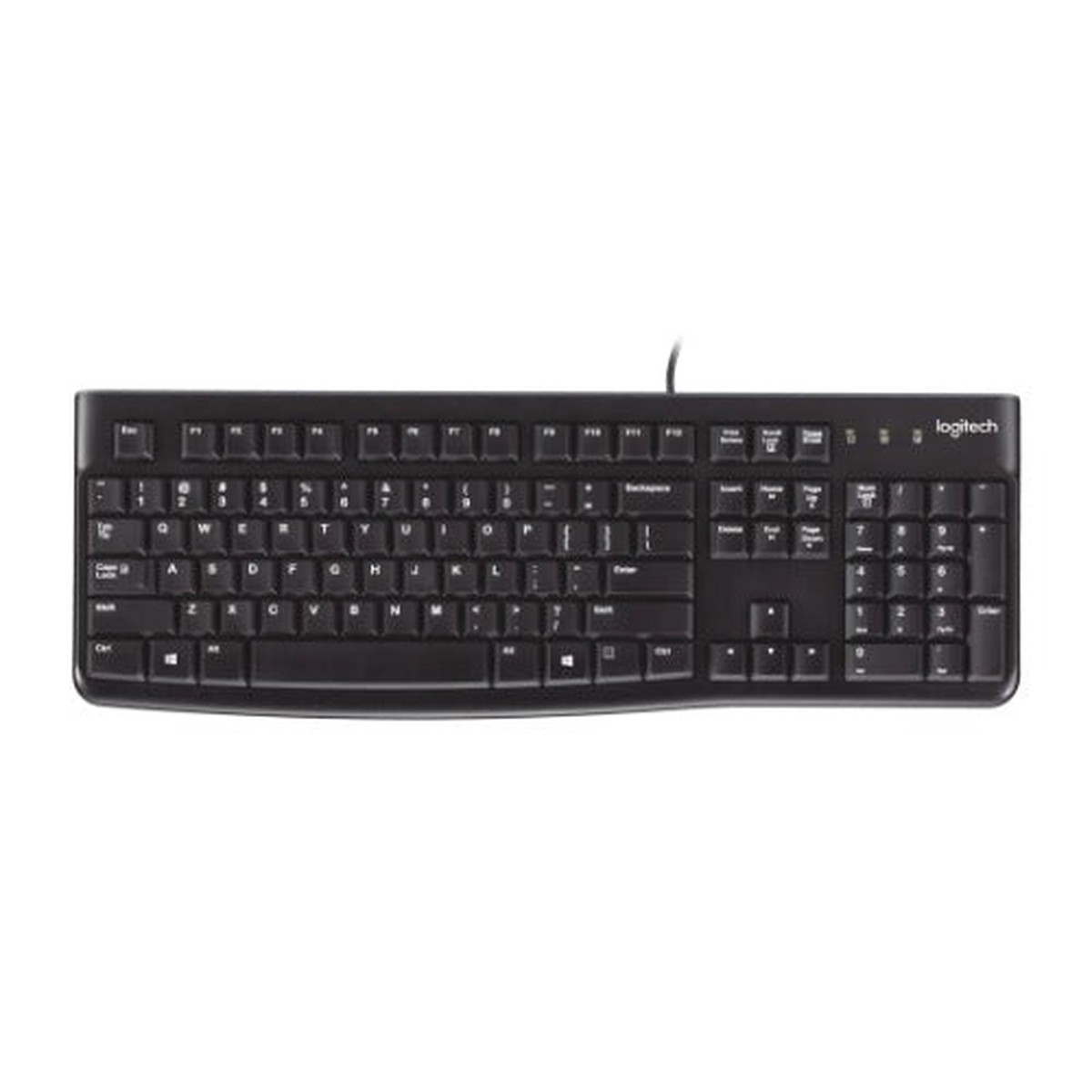 Logitech K120 Wired Keyboard Quiet typing Spill-resistant Durable keys Thin profile Curved space bar Adjustable tilt legs